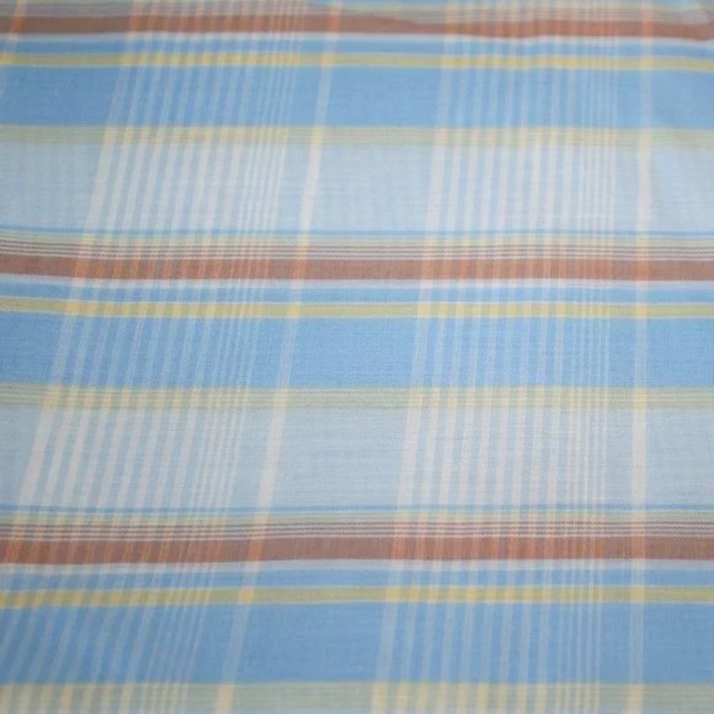 FABRIC #1092 - Cotton - Woven Blue Tan Yellow Plaid 3 yds x 45